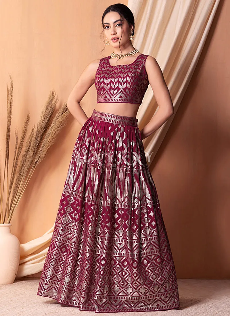 Magenta Pink Sequins Embroidery Lehenga Choli