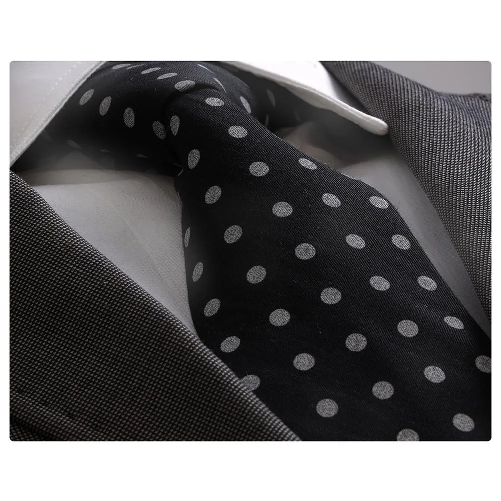 Men's jacquard Black White Polka Dot Premium Neck Tie With Gift Box
