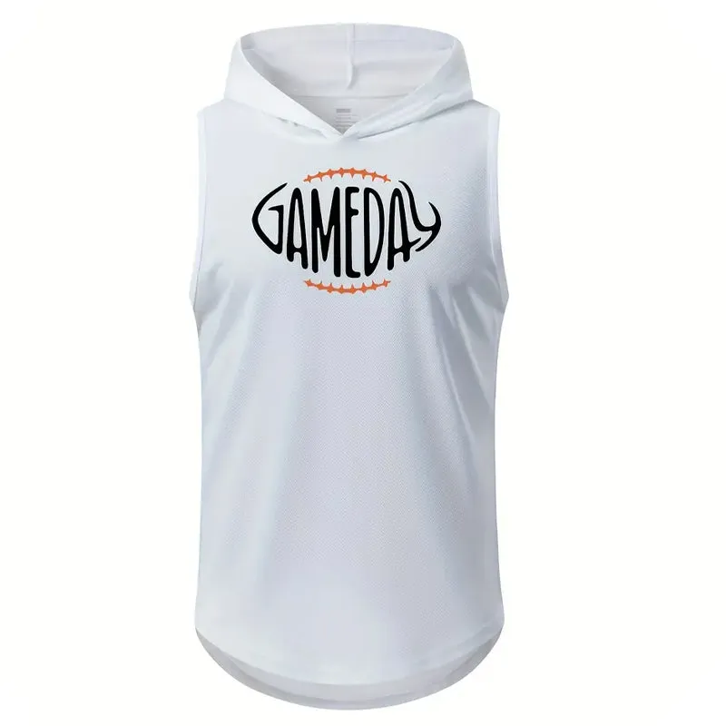 Men's Letter Print Sleeveless Hooded Sports Tank Top