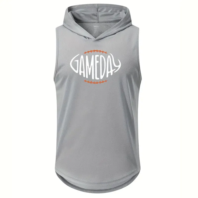 Men's Letter Print Sleeveless Hooded Sports Tank Top