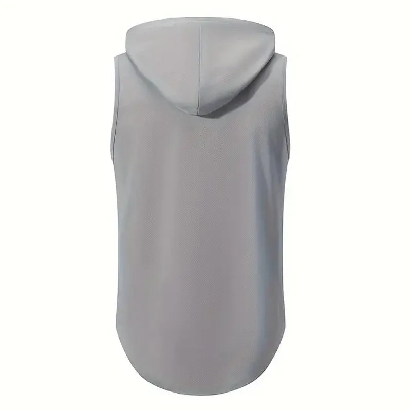Men's Letter Print Sleeveless Hooded Sports Tank Top