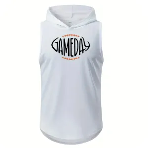 Men's Letter Print Sleeveless Hooded Sports Tank Top