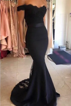 Mermaid Off the Shoulder Navy Blue Prom Dress Evening Dresses PG230