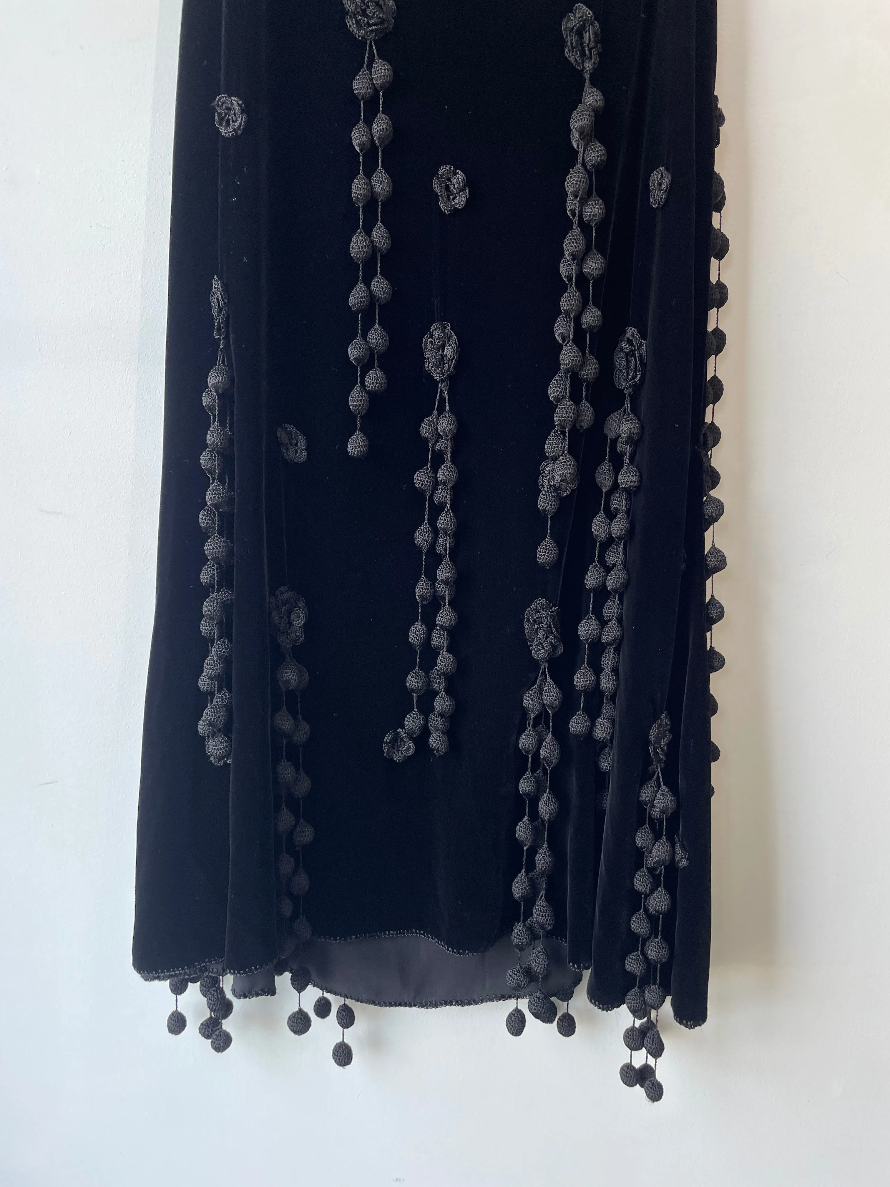 Moschino Black Velvet Crochet Ball Applique Skirt