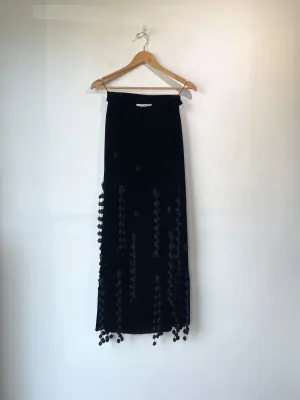 Moschino Black Velvet Crochet Ball Applique Skirt