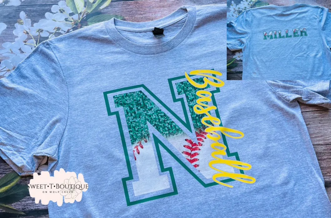 Narrows Green Baseball Wave Faux Glitter Sweet T