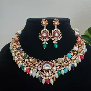 Navratna Necklace Set With Beads A101