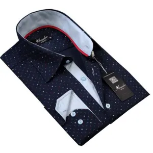 Navy Blue Colorful Mens Slim Fit Designer Dress Shirt - tailored Cotton Shirts for Work and Casual