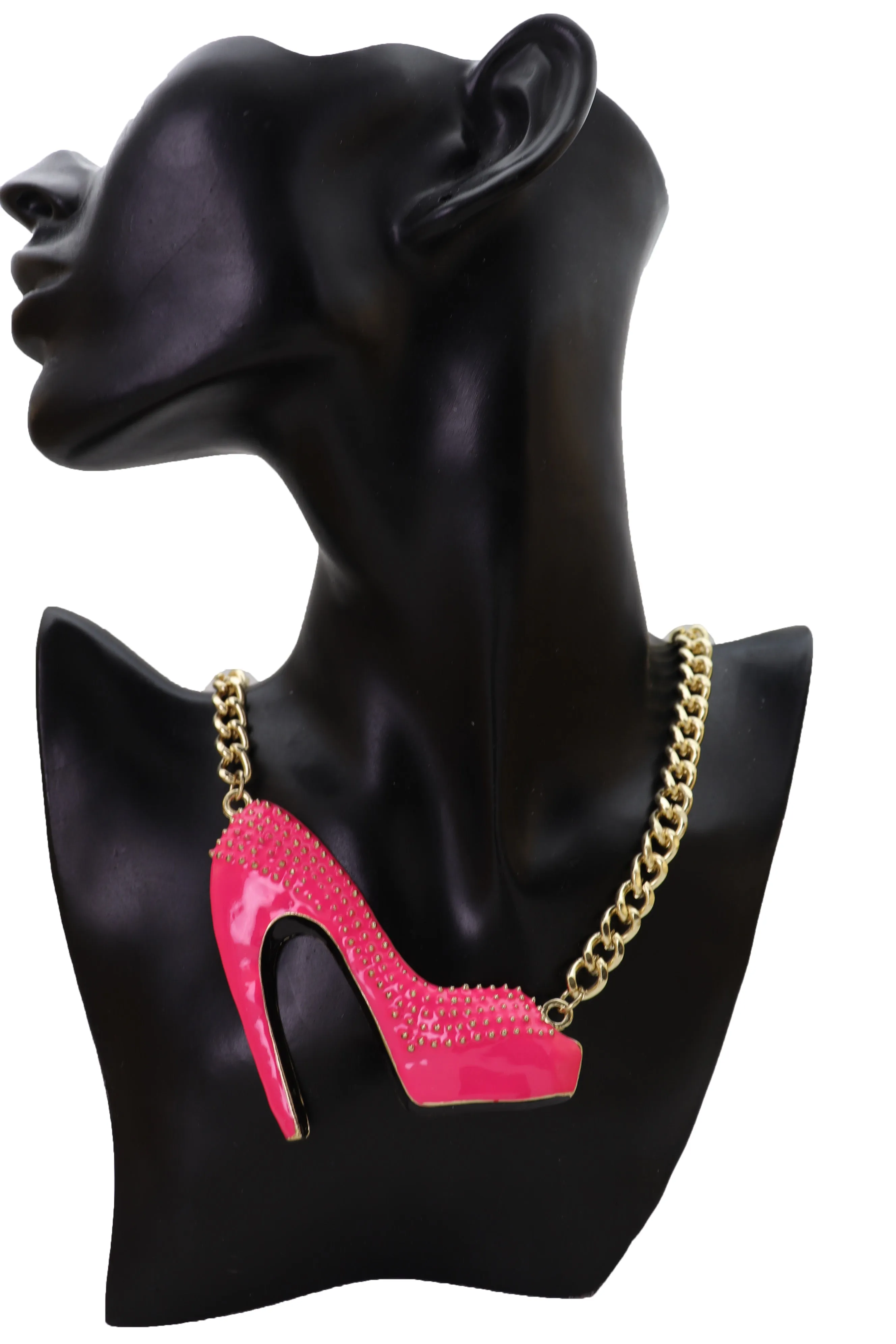 Necklace Gold Metal Chain Bling Fashion Pink Shoe Pump Charm Celebrity