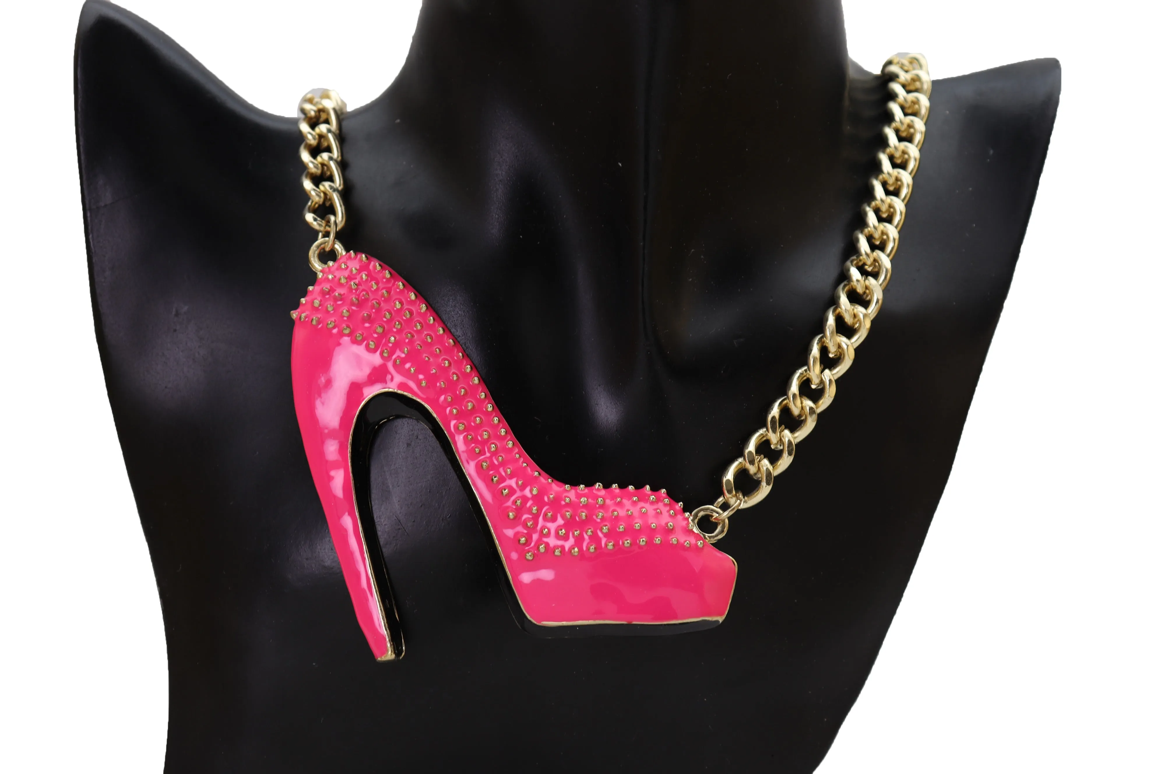 Necklace Gold Metal Chain Bling Fashion Pink Shoe Pump Charm Celebrity