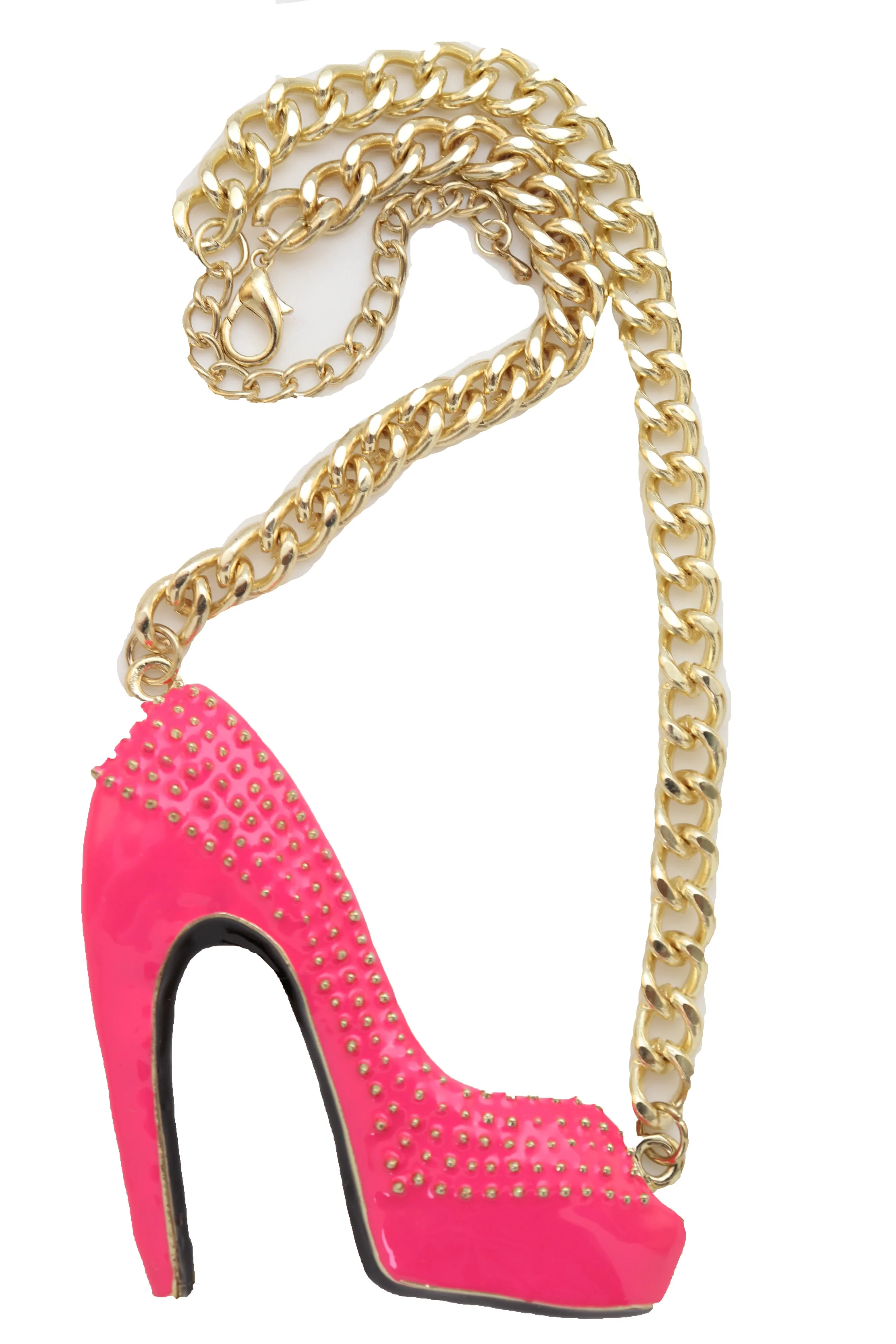 Necklace Gold Metal Chain Bling Fashion Pink Shoe Pump Charm Celebrity