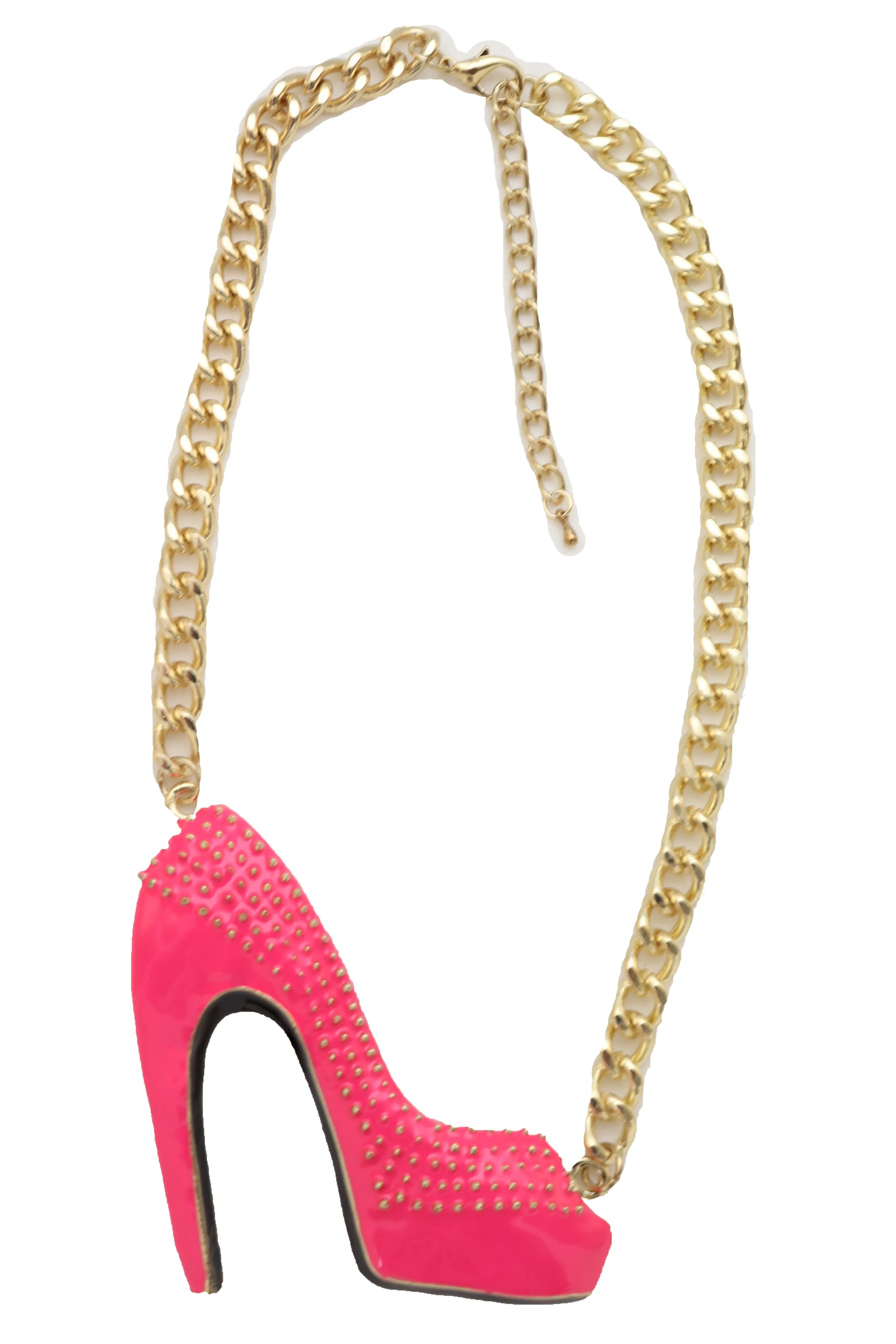 Necklace Gold Metal Chain Bling Fashion Pink Shoe Pump Charm Celebrity
