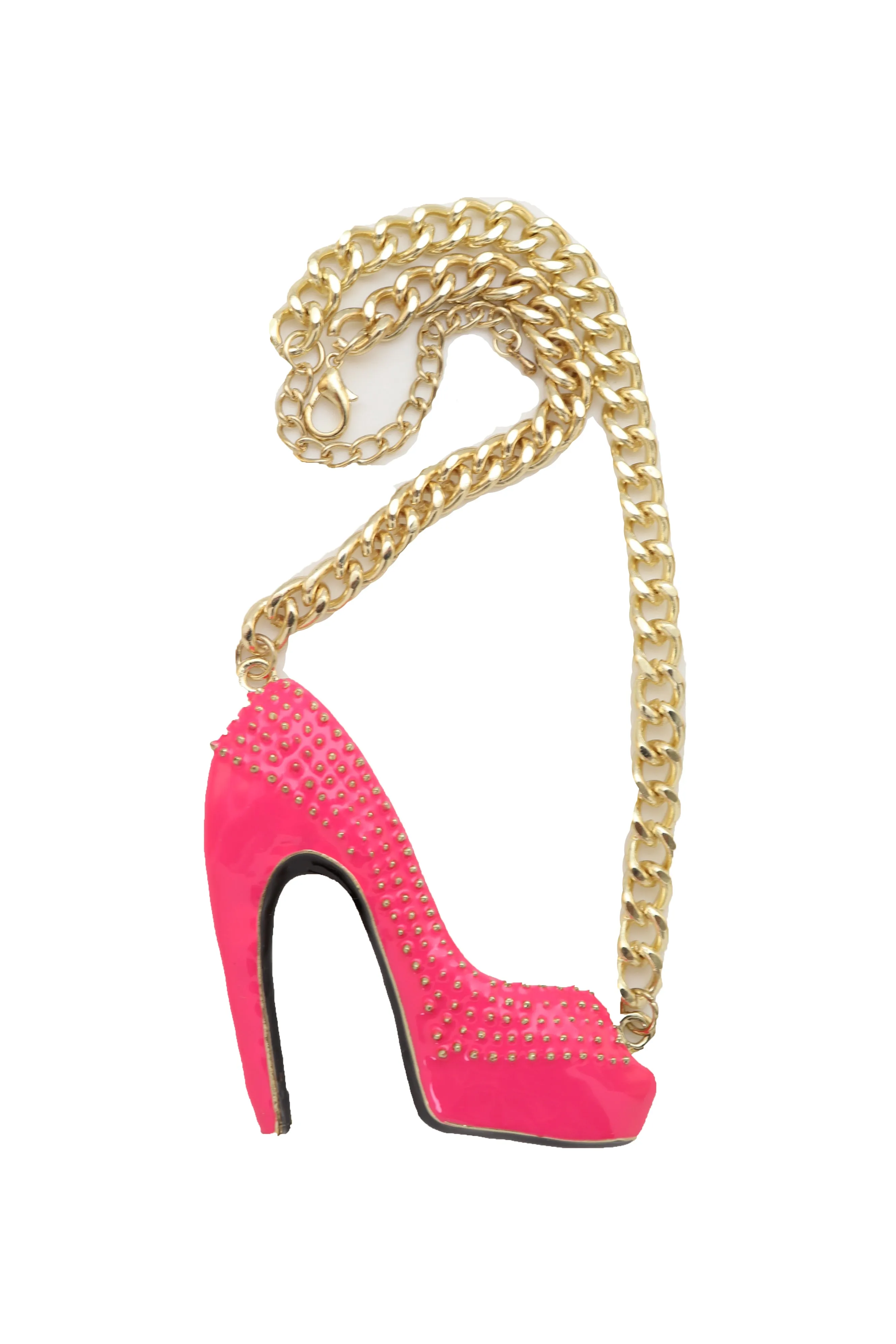 Necklace Gold Metal Chain Bling Fashion Pink Shoe Pump Charm Celebrity