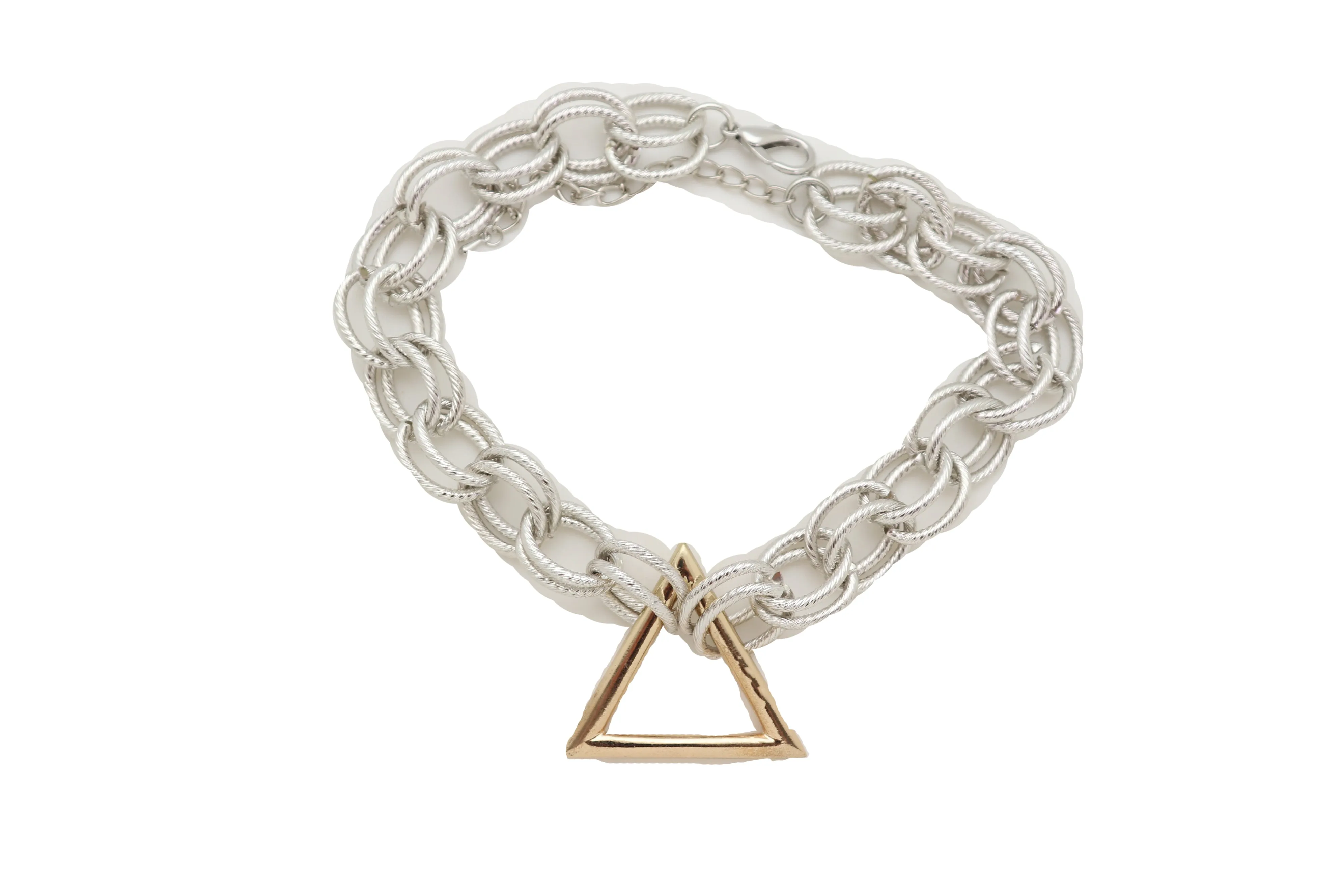 Necklace Silver Metal Chain Links Gold Triangle Pendant