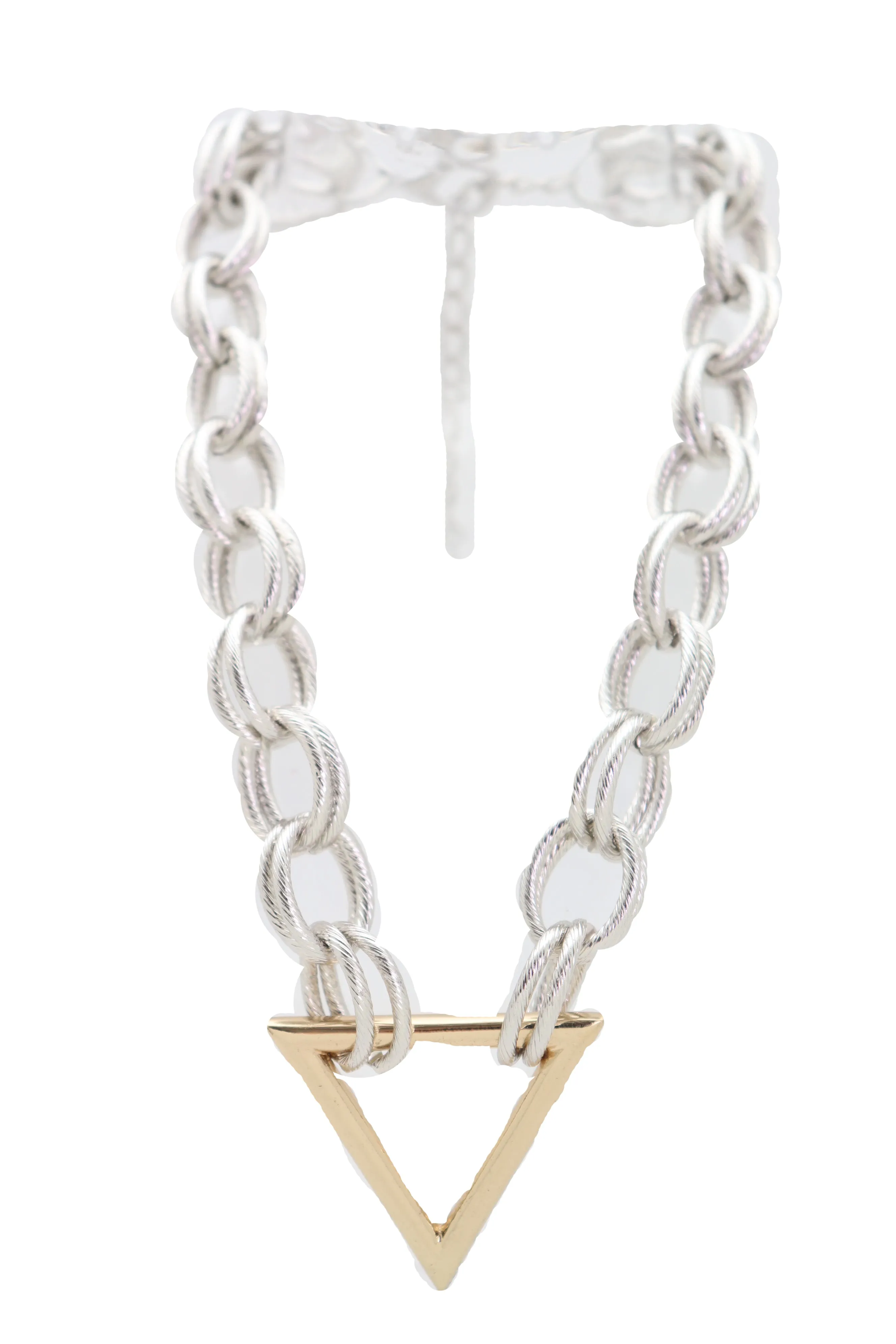 Necklace Silver Metal Chain Links Gold Triangle Pendant
