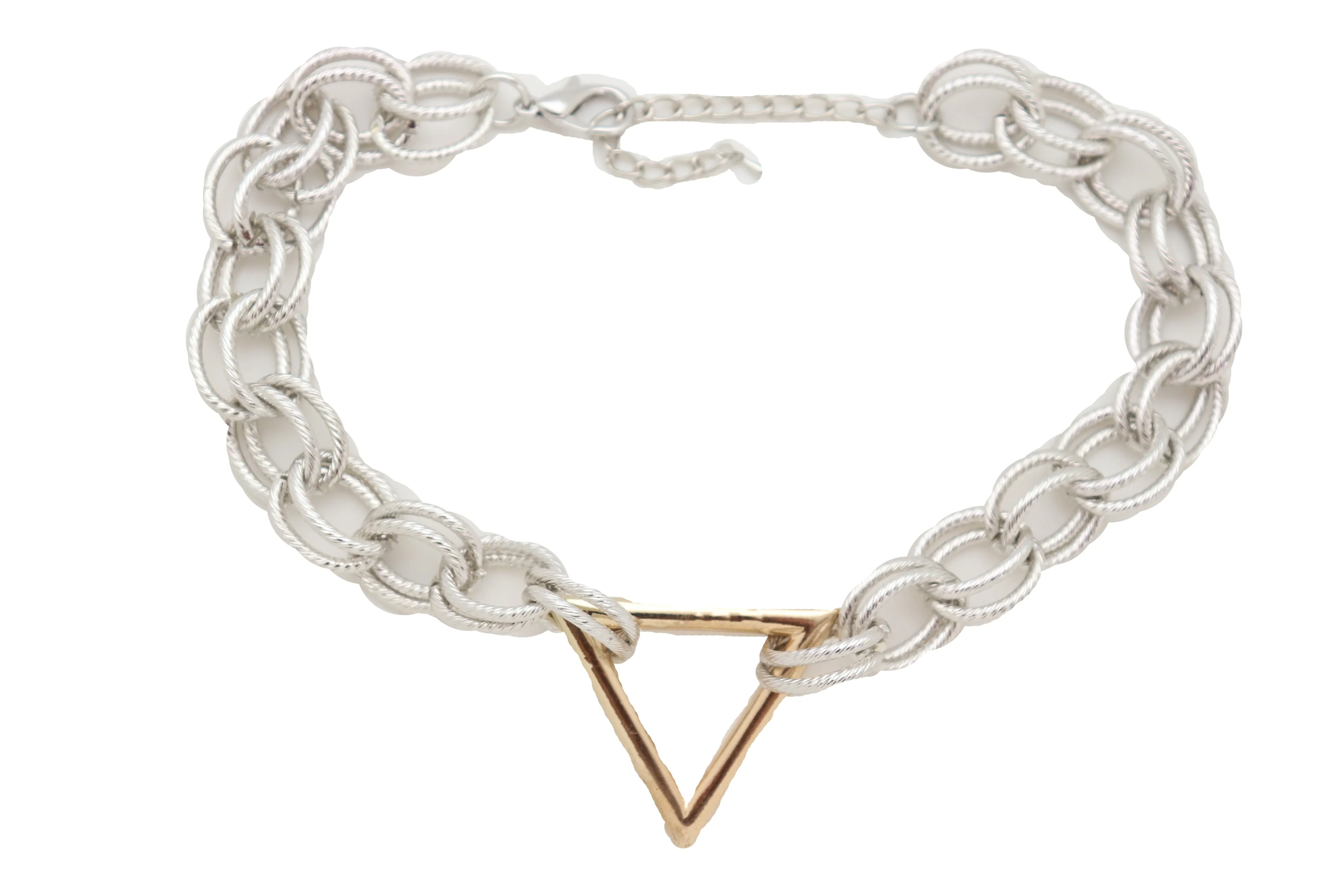 Necklace Silver Metal Chain Links Gold Triangle Pendant