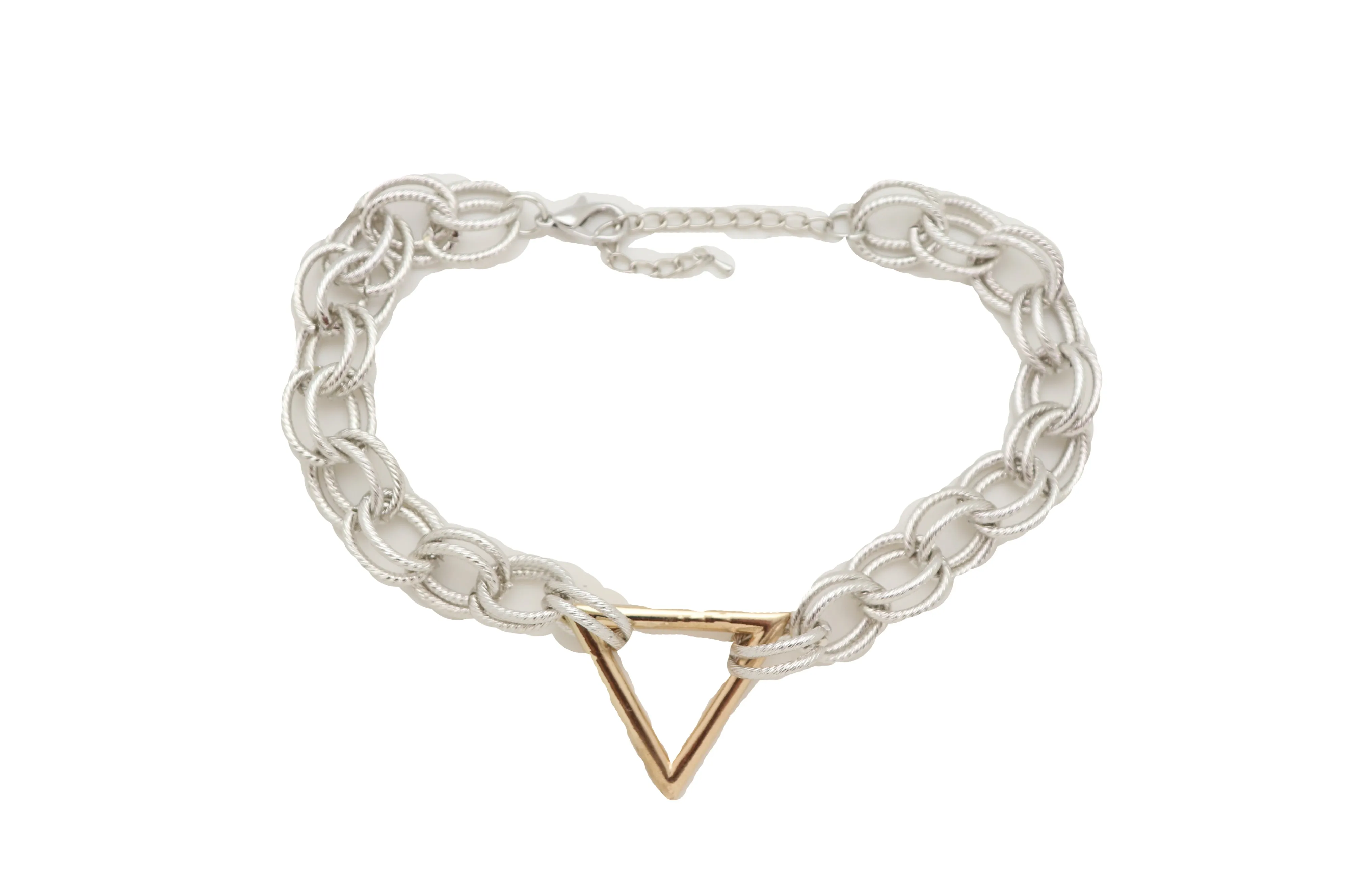 Necklace Silver Metal Chain Links Gold Triangle Pendant