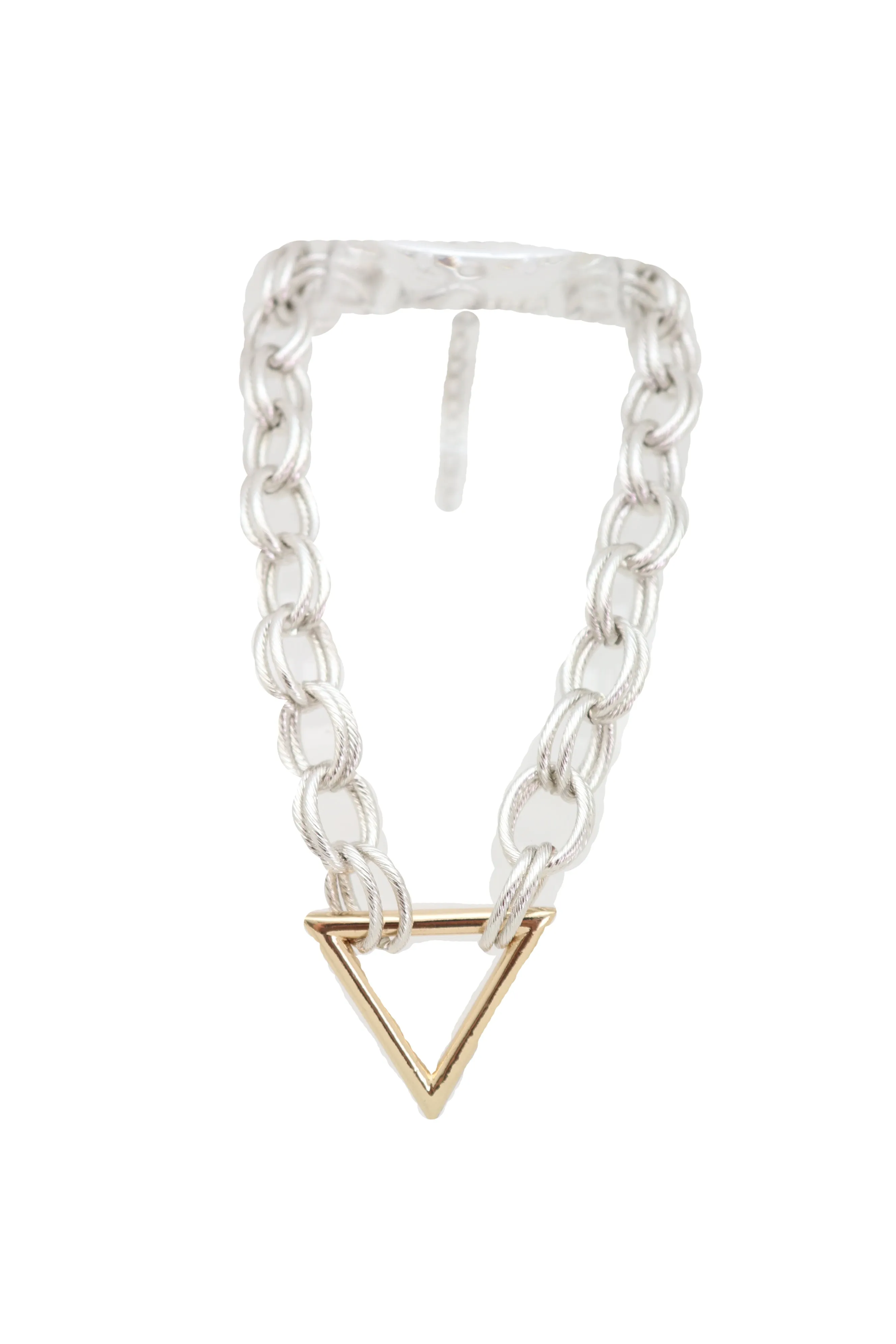 Necklace Silver Metal Chain Links Gold Triangle Pendant