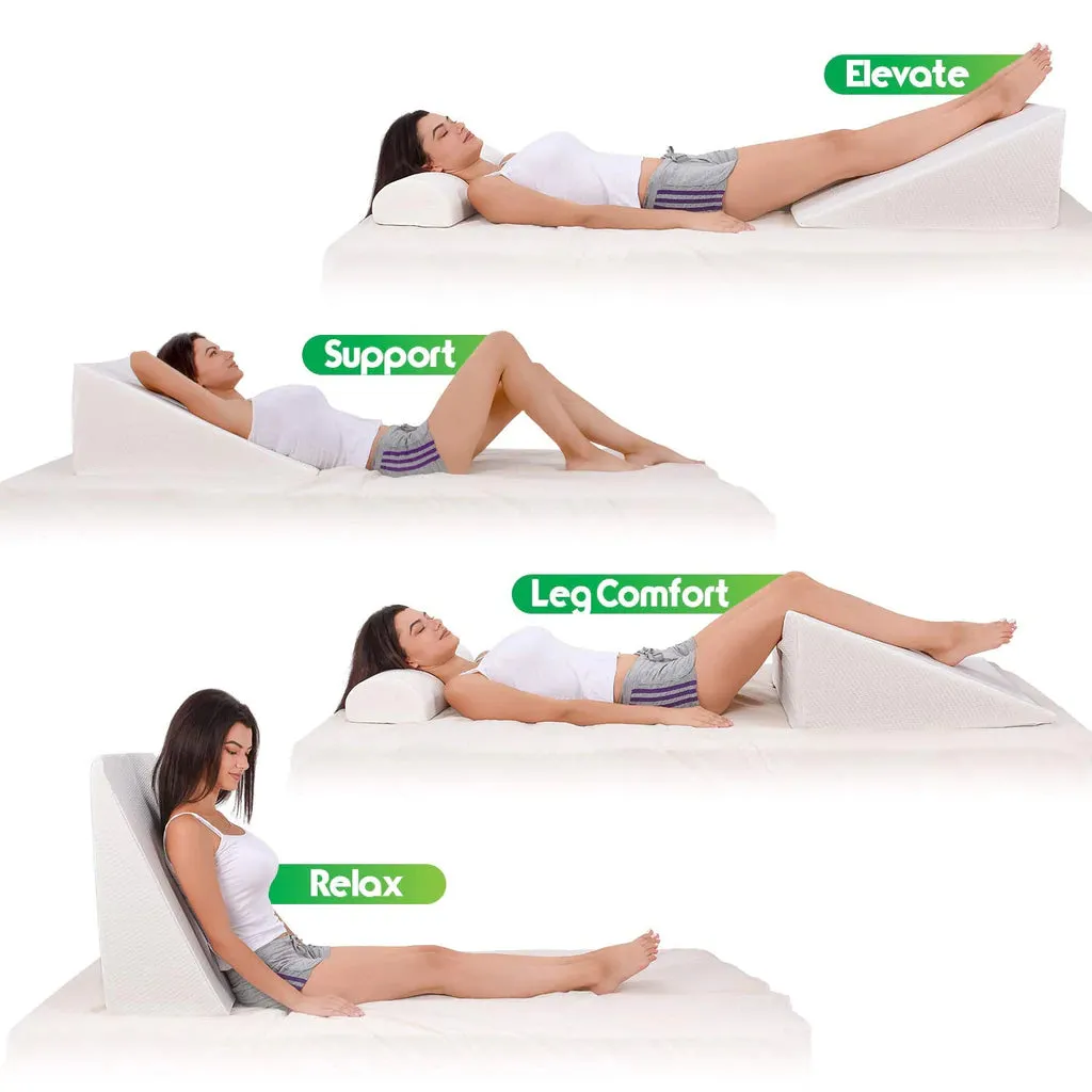 New Abco Tech Bed Wedge Pillow with Memory Foam Top – Reduce Back Pain, Snoring, Acid Reflux & Respiratory Problems, 25" X 24" X 12"
