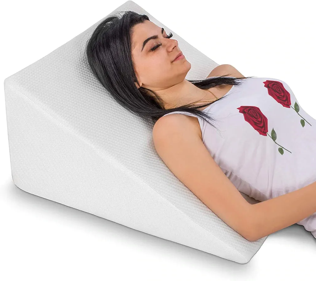 New Abco Tech Bed Wedge Pillow with Memory Foam Top – Reduce Back Pain, Snoring, Acid Reflux & Respiratory Problems, 25" X 24" X 12"