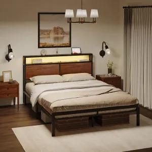 NEW IN BOX Retails $400 HAUSOURCE King Bed Frame with Storage Headboard Bed Frame King Size Metal Platform Bed with LED Lights USB Ports & Outlets Non-Slip Without Noise Strong Metal Slats Support No Box Spring Needed