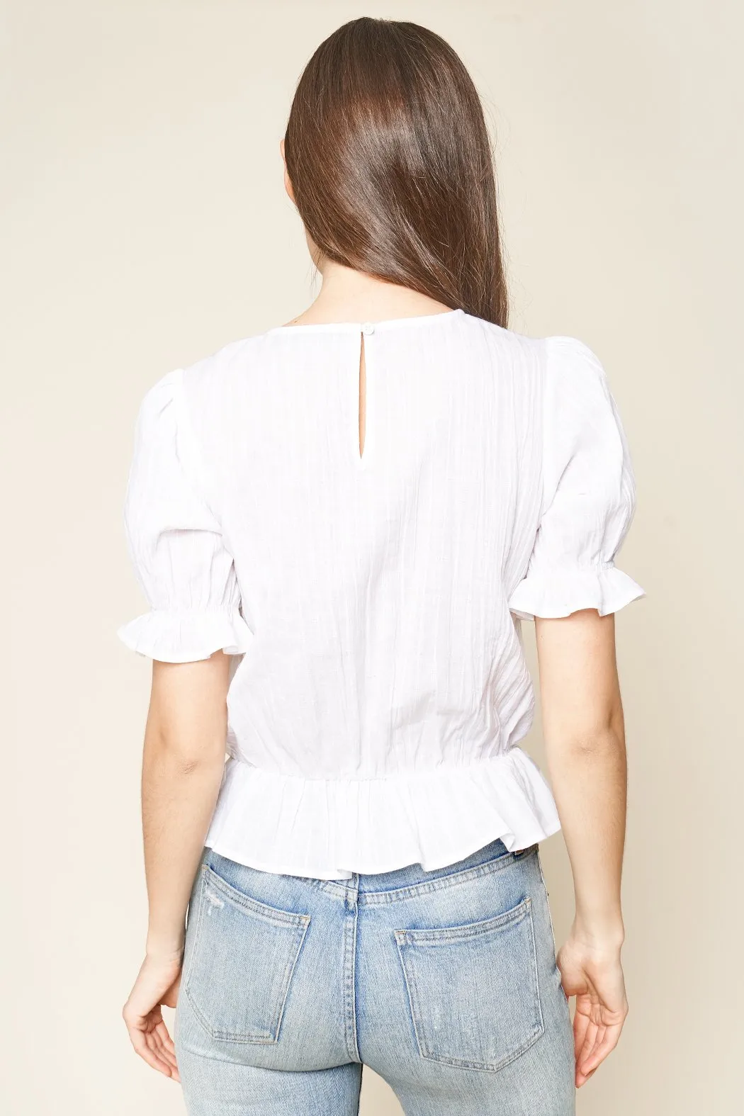 New Sugar Lips Pep It Up Puffed Sleeve Peplum Top, White, Sz M!