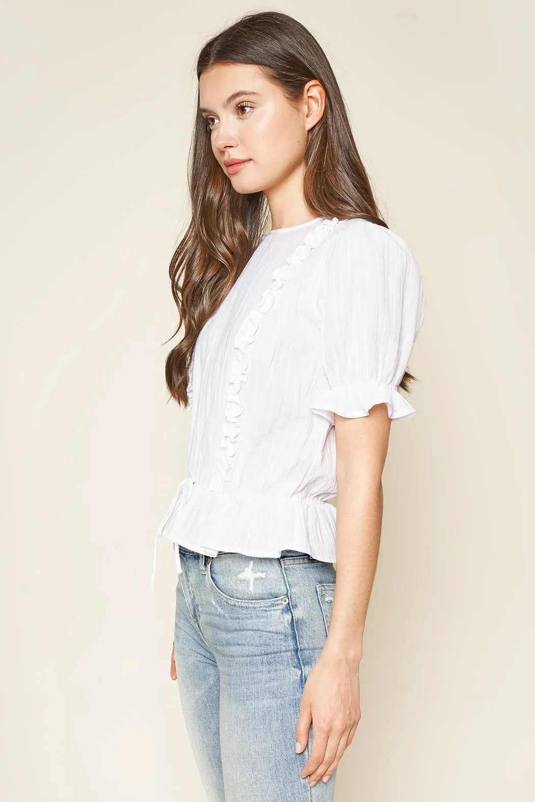 New Sugar Lips Pep It Up Puffed Sleeve Peplum Top, White, Sz M!