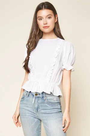 New Sugar Lips Pep It Up Puffed Sleeve Peplum Top, White, Sz M!