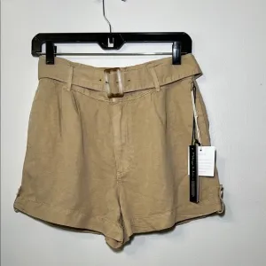 Nicole Miller Tan khaki belt Shorts New with tags Linen Blend