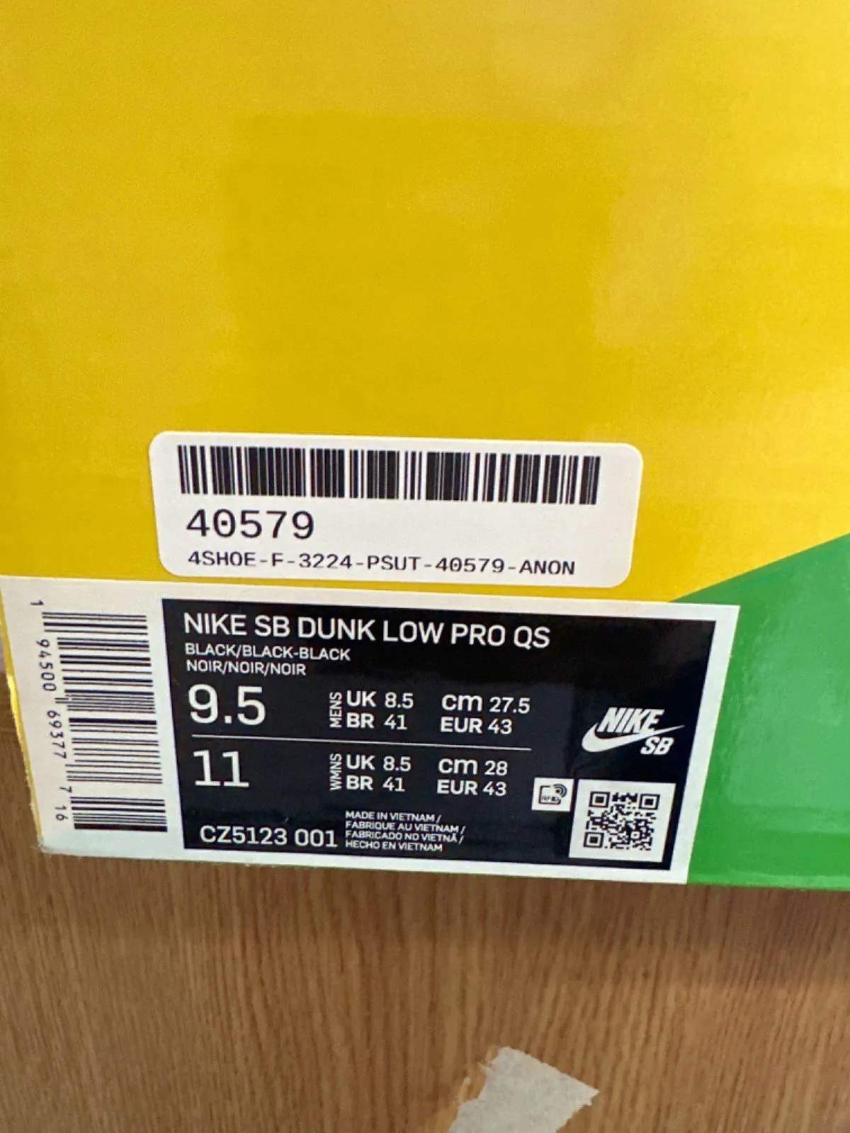 Nike CZ5123 Black SB Dunk Low Pro QS Trainers UK 8.5 👟