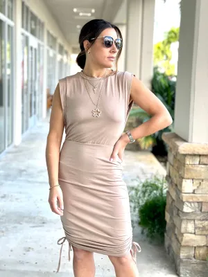 Nude Sleeveless Ruched Dress