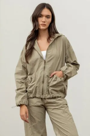 Olive Zip Up Drawstring Jacket