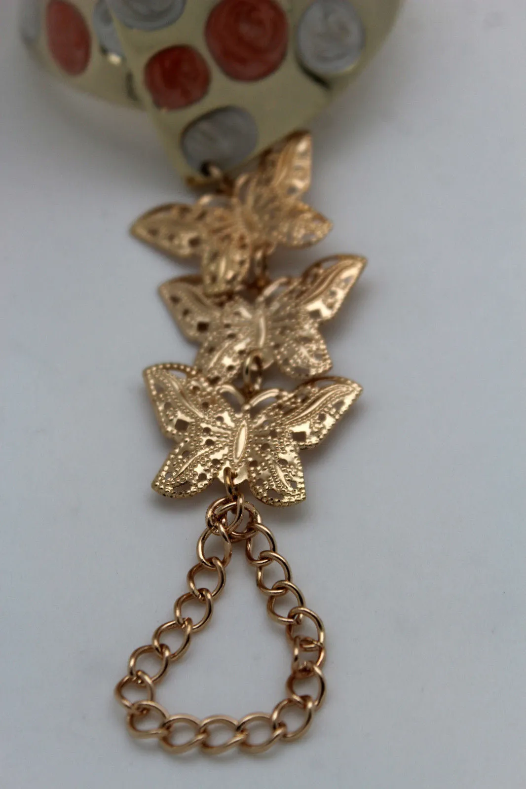 Orange & Polka Dot Cuff with Gold Butterfly Hand Chain