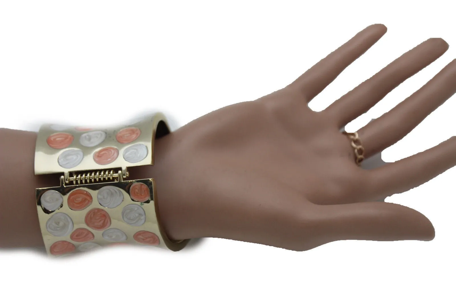 Orange & Polka Dot Cuff with Gold Butterfly Hand Chain
