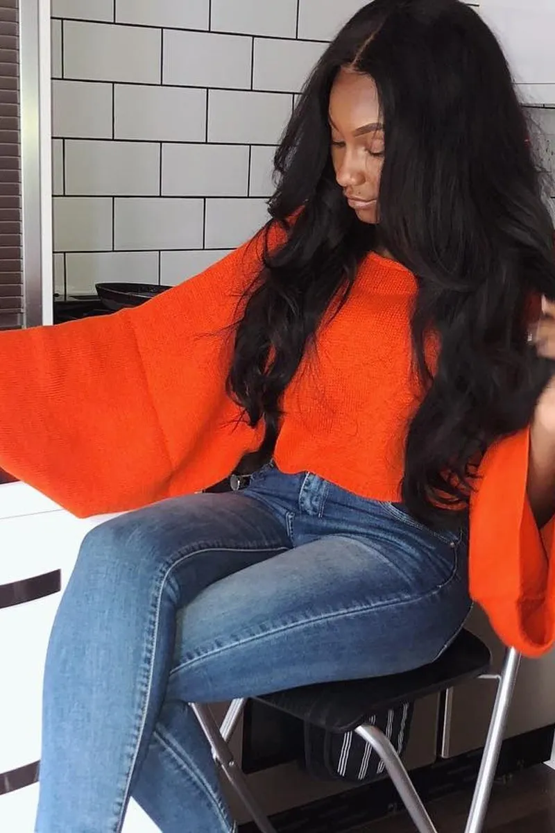Orange Cropped Batwing Jumper - Carmin
