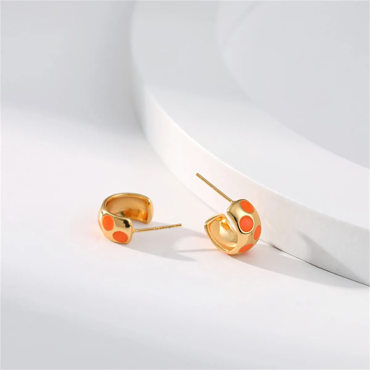 Orange Enamel & 18K Gold-Plated Spot Huggie Earrings