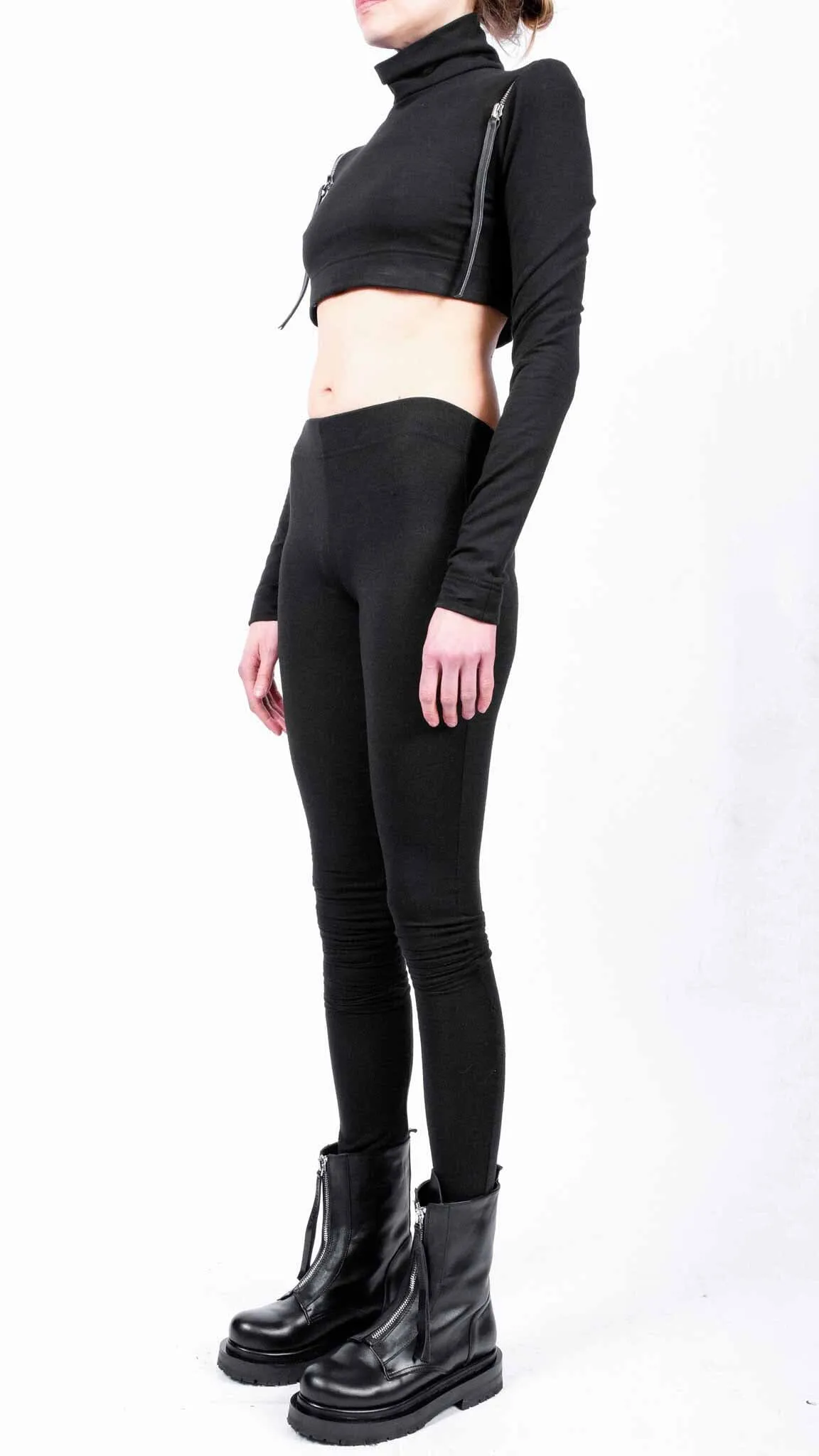 Organic Cotton Turtleneck Crop Top with Zippers