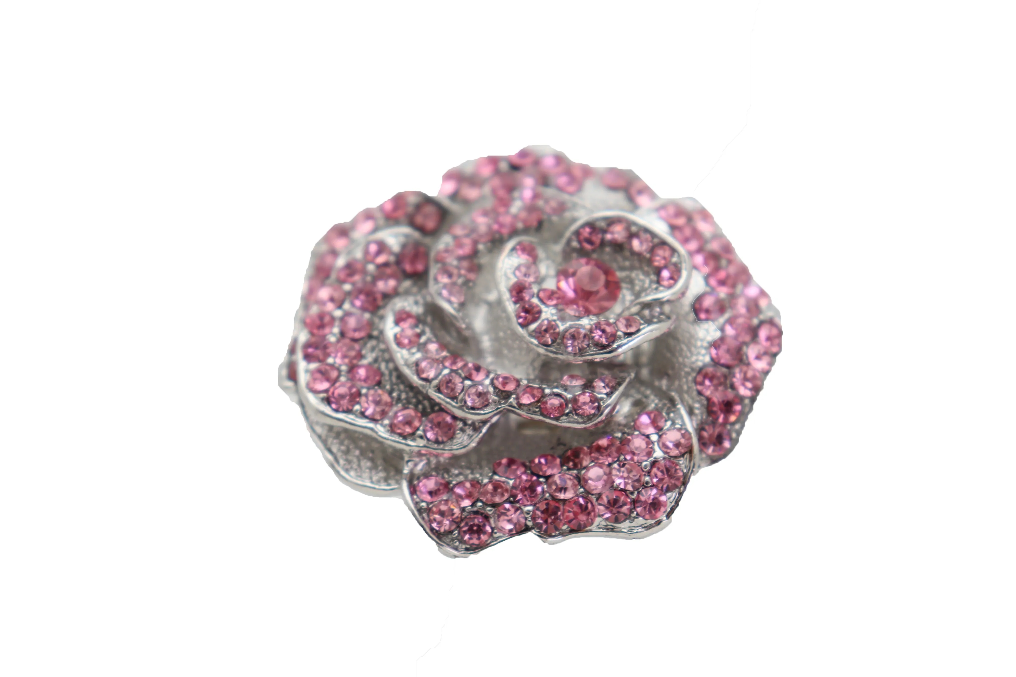 Oversized Pink Rhinestone Flower Elastic Band Ring