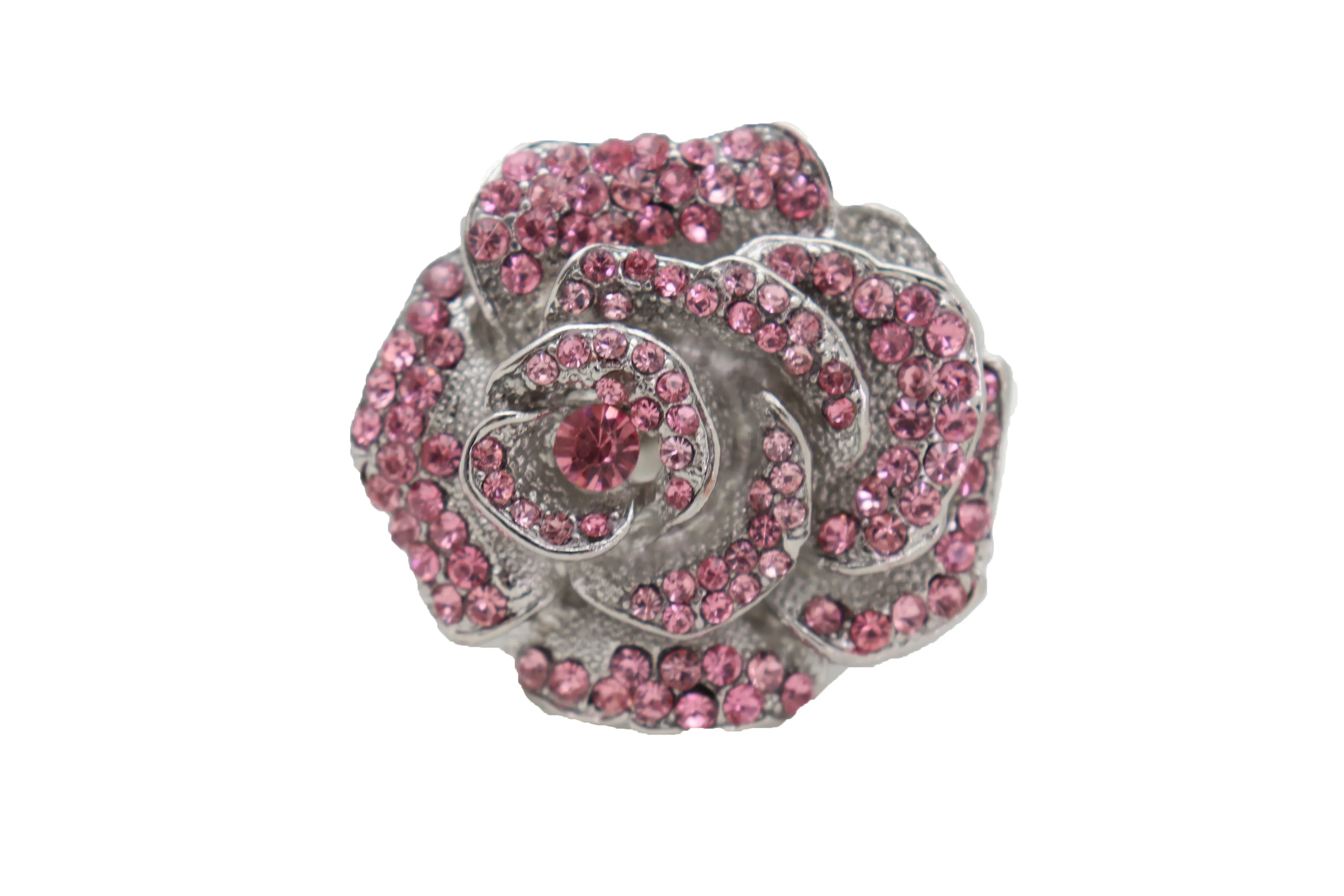 Oversized Pink Rhinestone Flower Elastic Band Ring