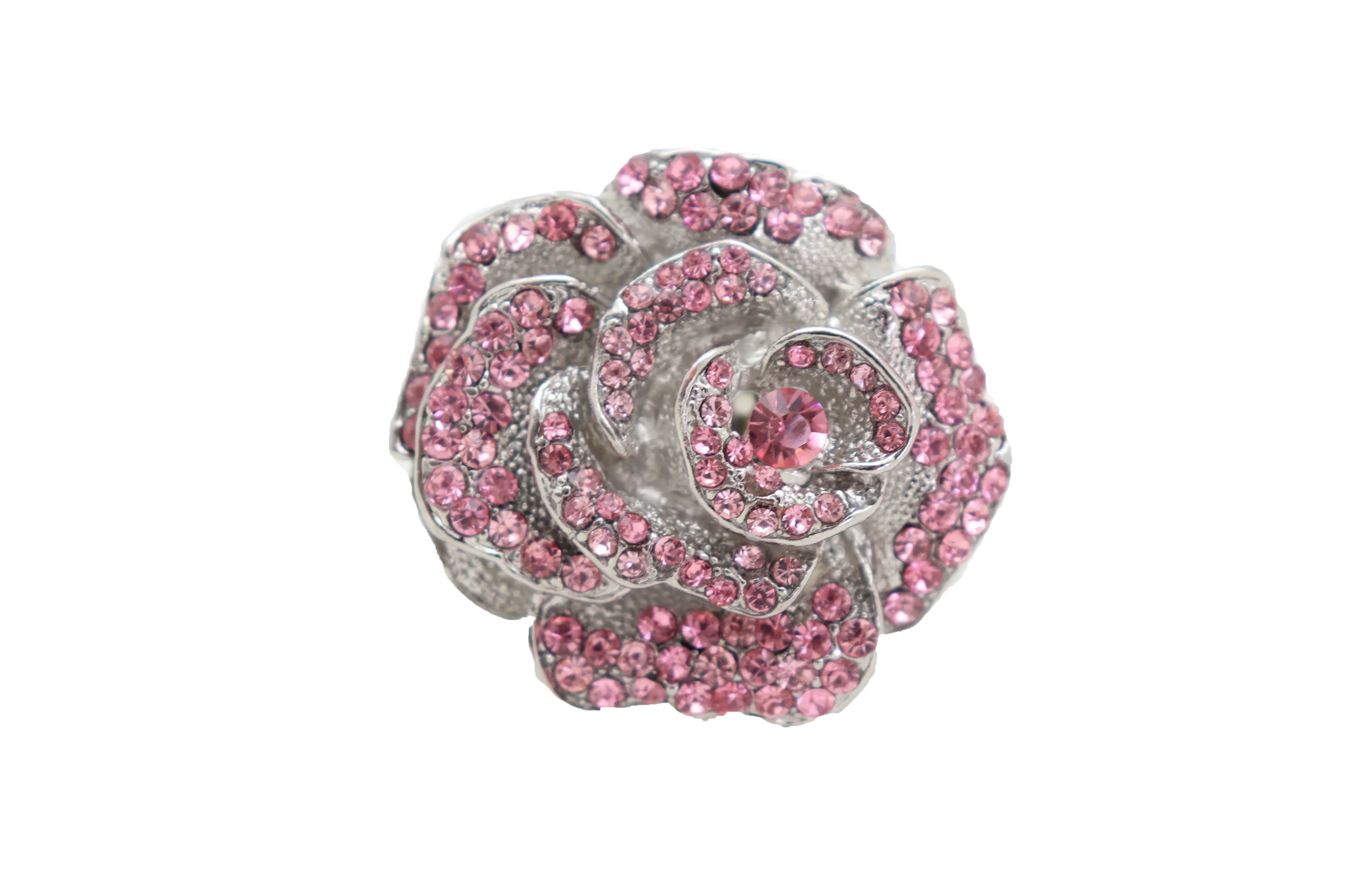 Oversized Pink Rhinestone Flower Elastic Band Ring