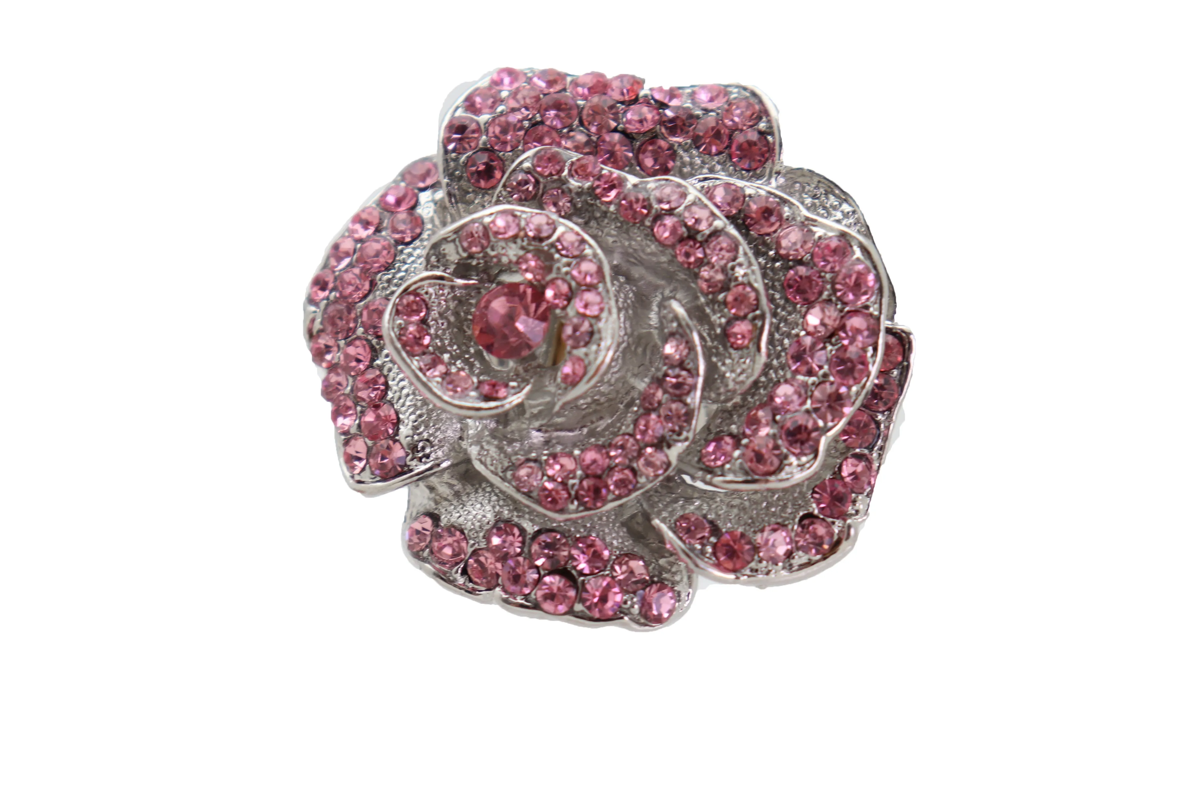 Oversized Pink Rhinestone Flower Elastic Band Ring
