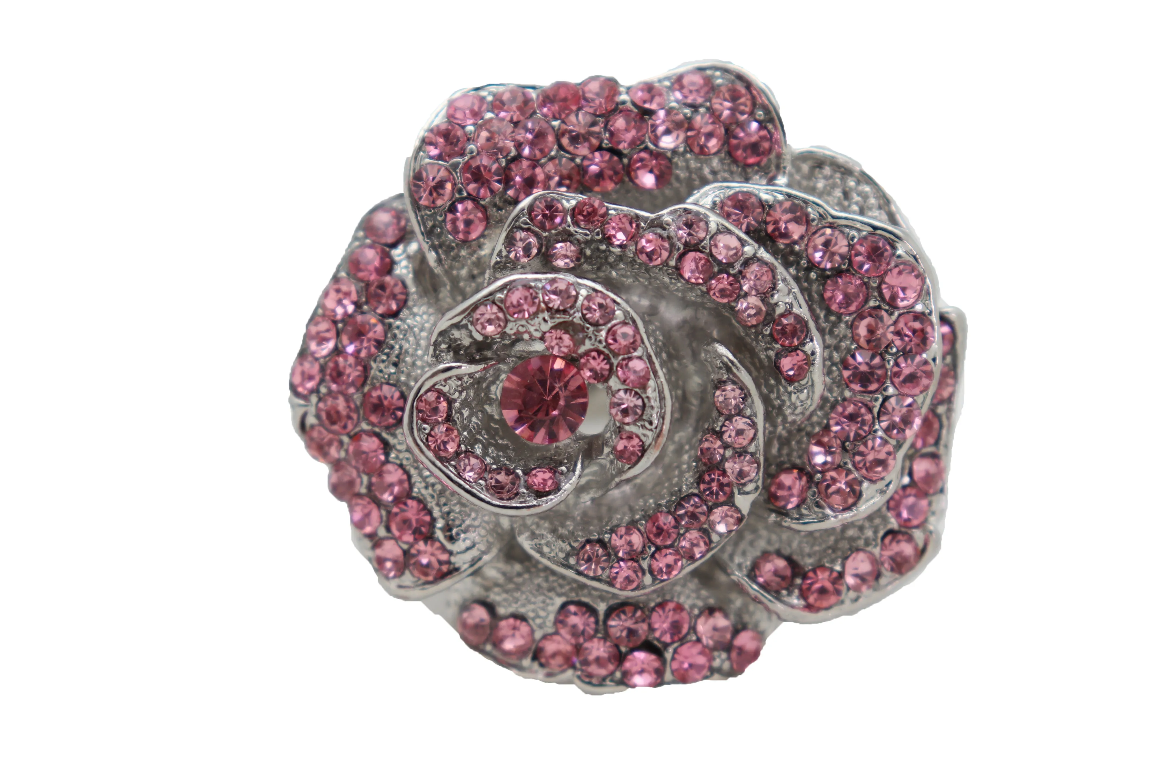 Oversized Pink Rhinestone Flower Elastic Band Ring