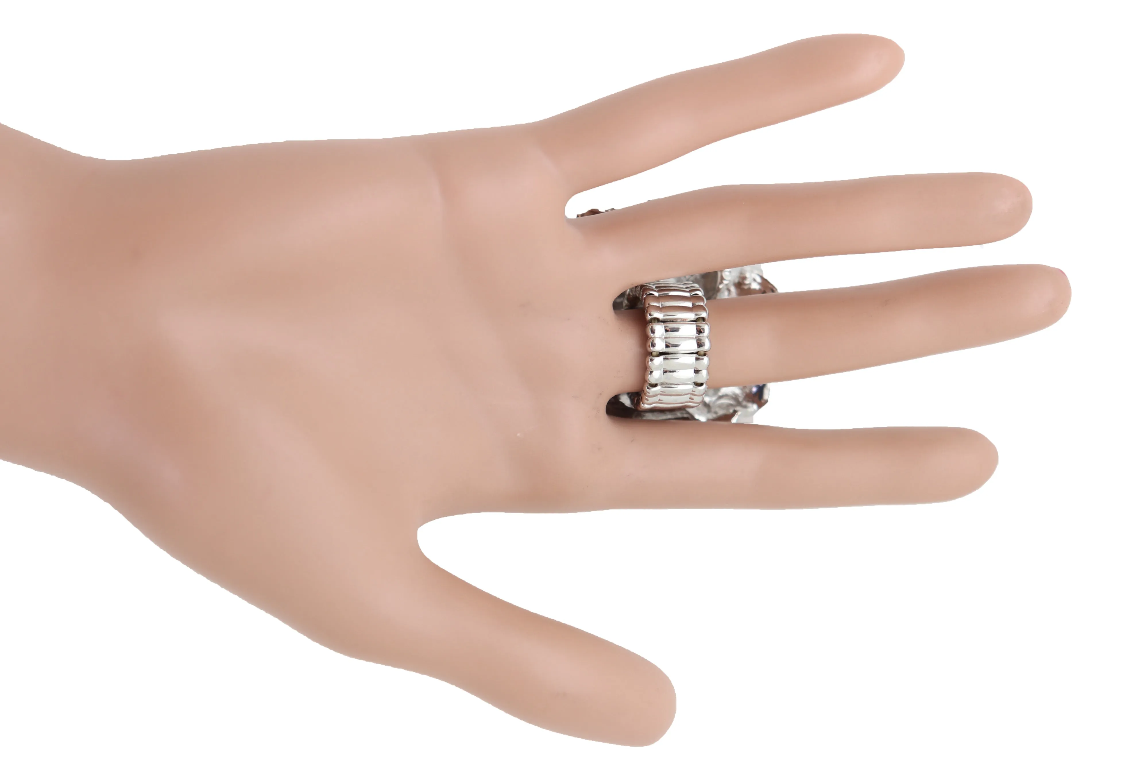 Oversized Pink Rhinestone Flower Elastic Band Ring