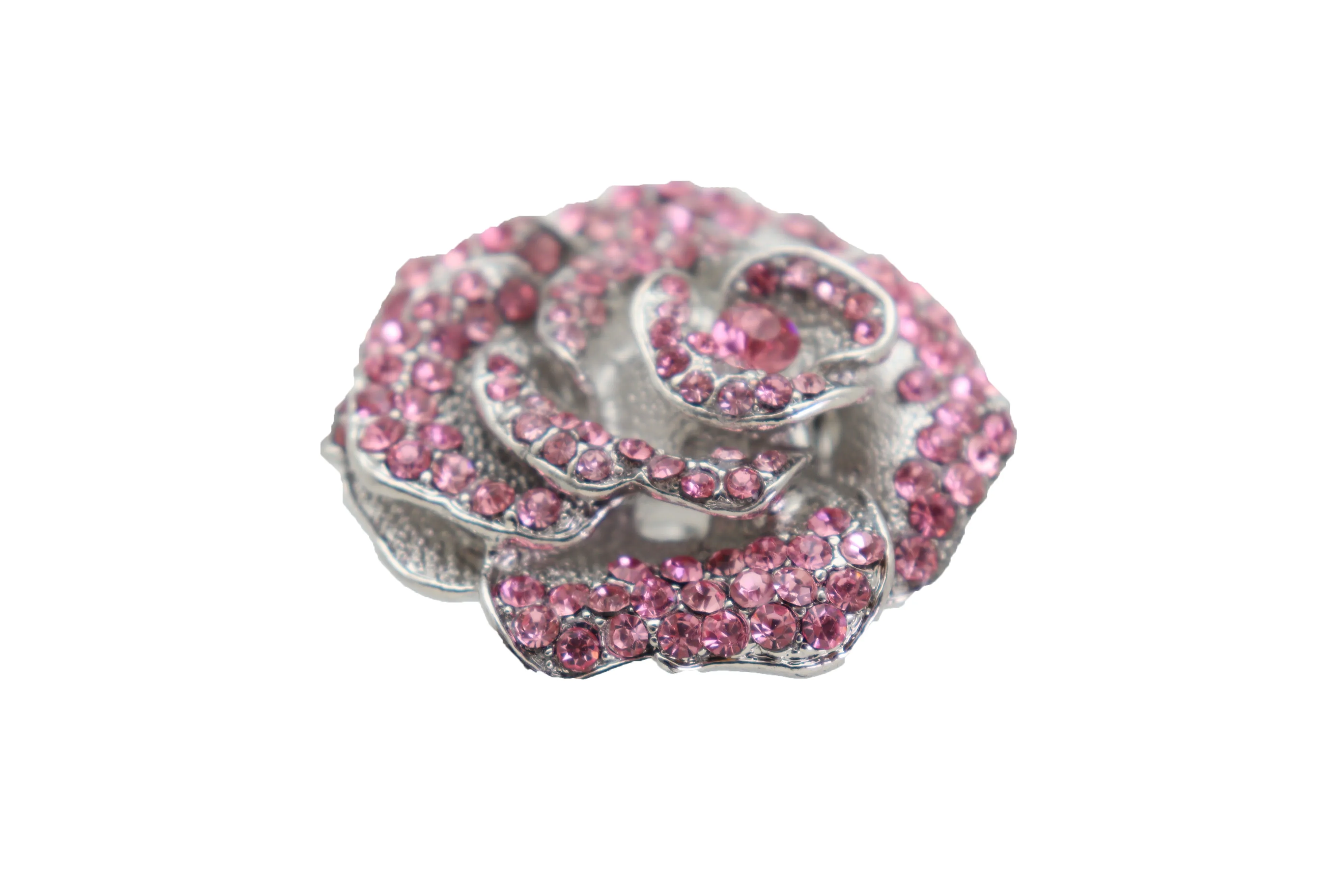 Oversized Pink Rhinestone Flower Elastic Band Ring