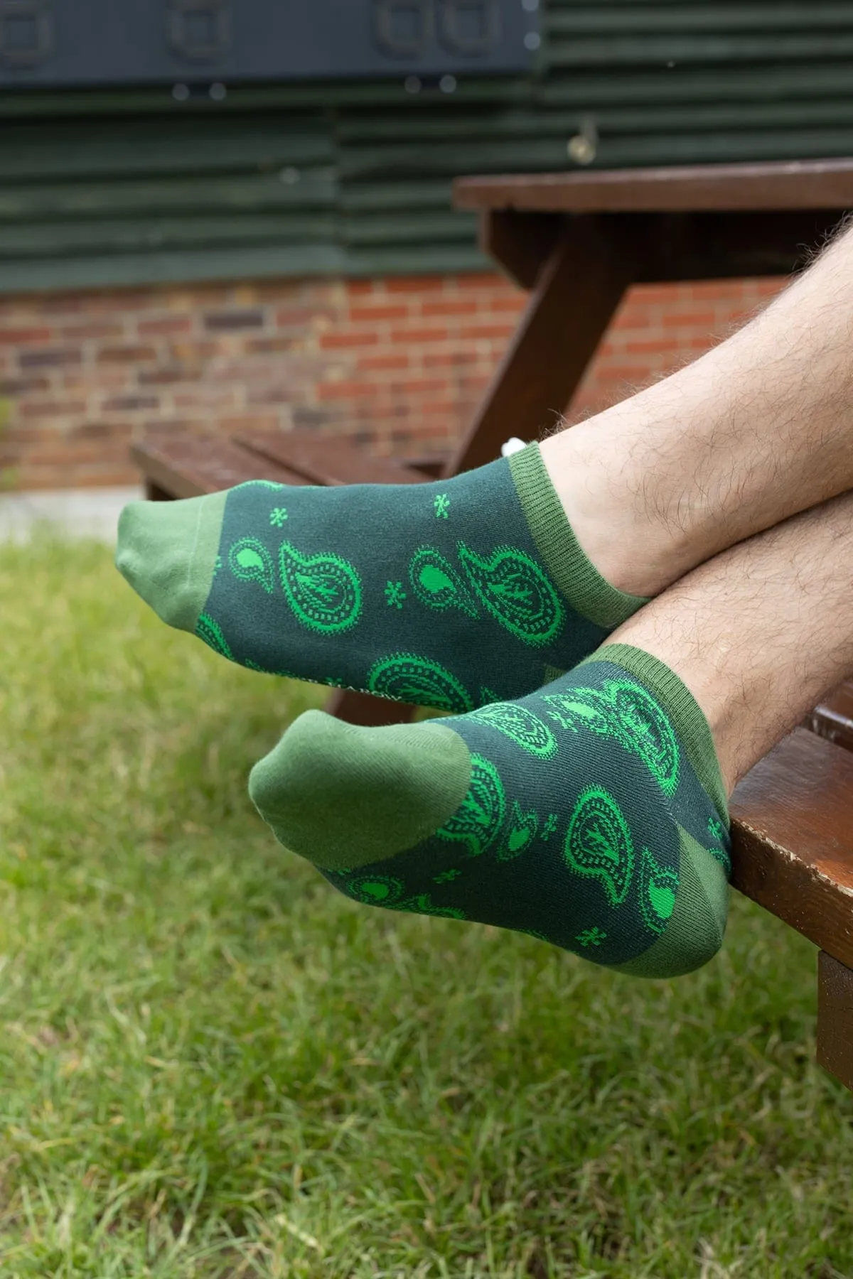 Paisley Men's Organic Cotton Trainer Socks | Green