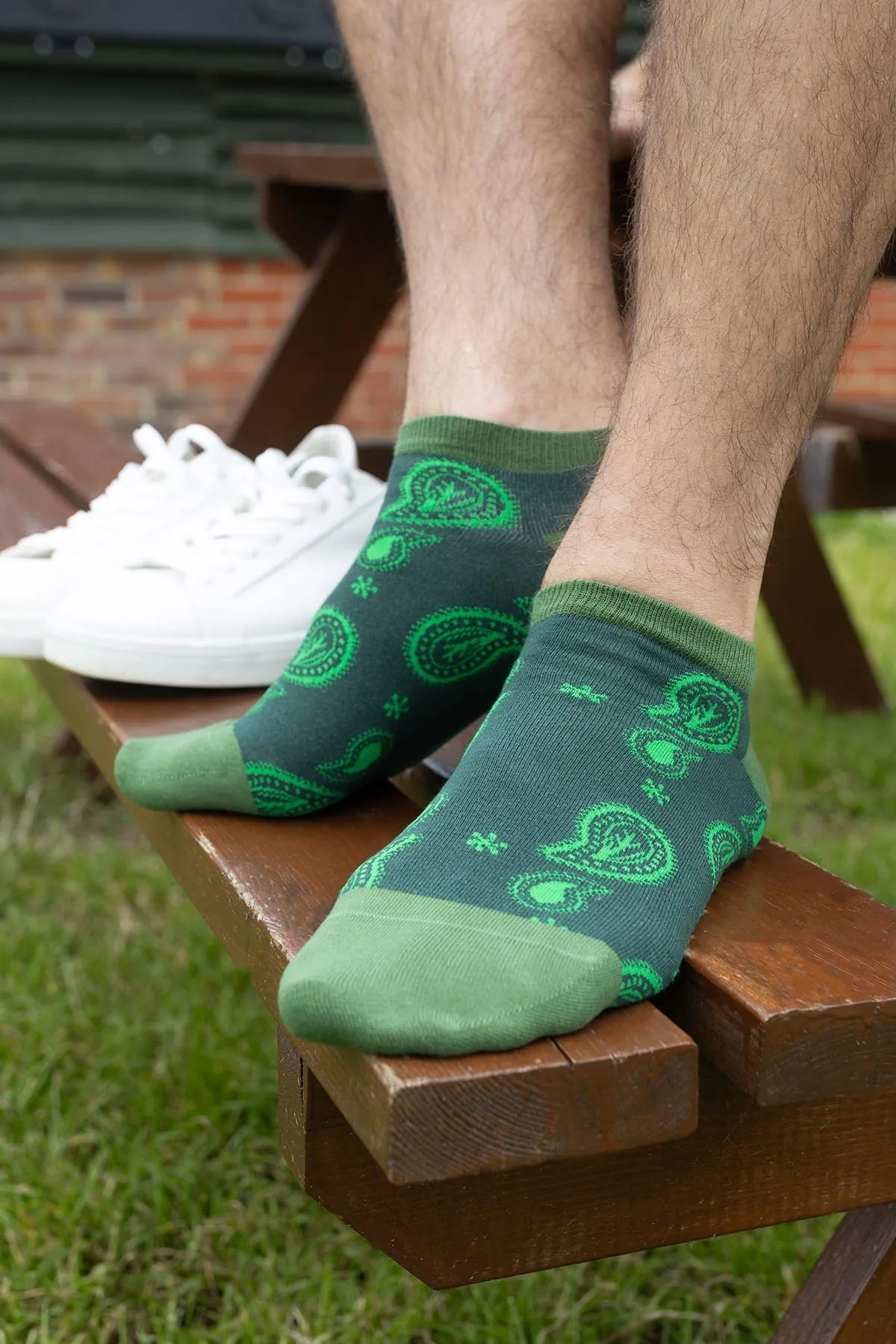Paisley Men's Organic Cotton Trainer Socks | Green