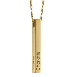 Personalized Four Sides Engraving Stainless Steel 3d Bar Custom Name Necklace Women/Men Family Gift