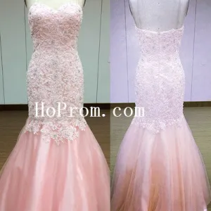 Pink Strapless Prom Dresses,Mermaid Prom Dress,Evening Dress