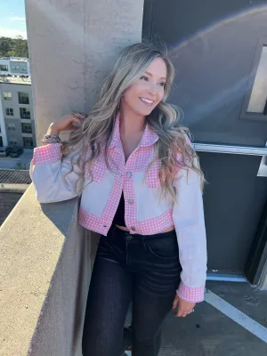 Pink Tweed Denim Jacket