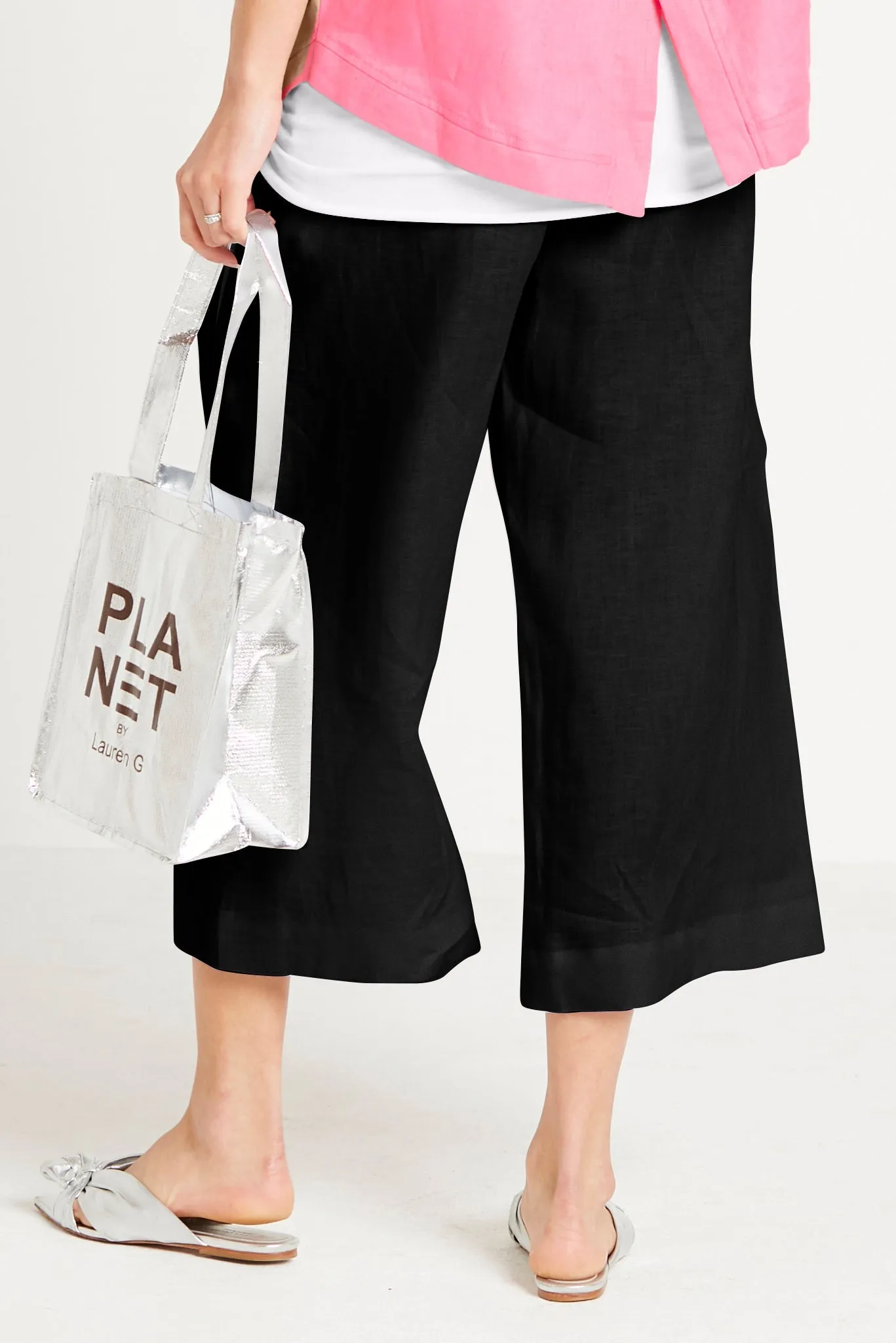 Planet - Handkerchief Linen Crop Pant - Black